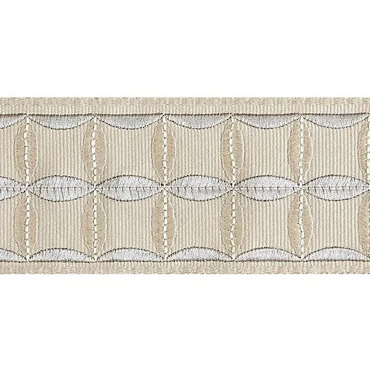 Sample, Scalamandre Fiori Embroidered Tape, Flax