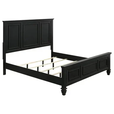 Sandy Beach Wood Queen Panel Bed Black / CS-201321Q