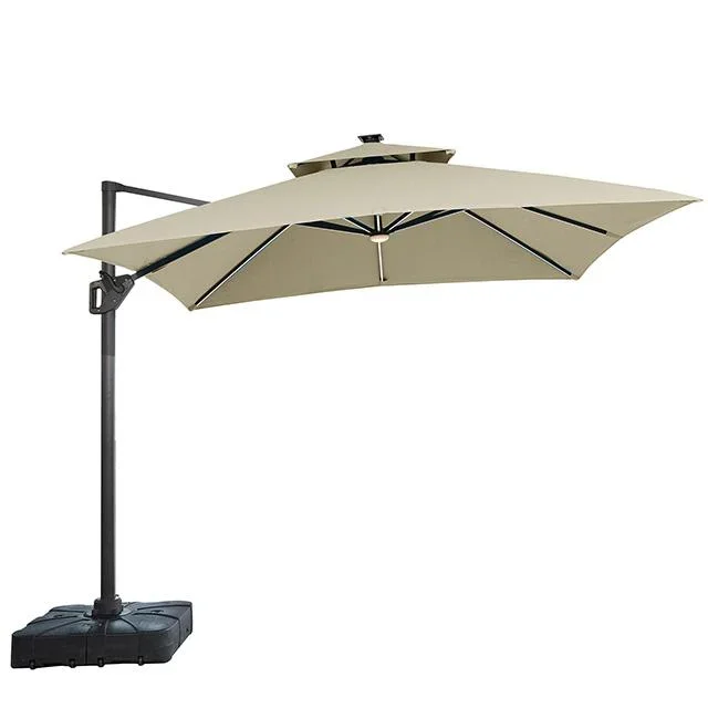 Sano 10 Ft Square Umbrella w/ Double Top w/ LED Light + 37″ Large Base
