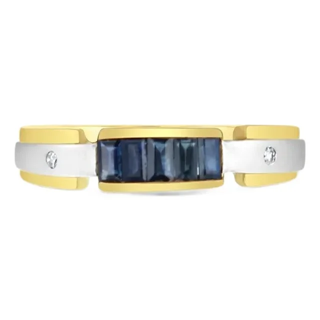 Sapphire Multi-Toned Gold Ring with Satin Finish, Size 9