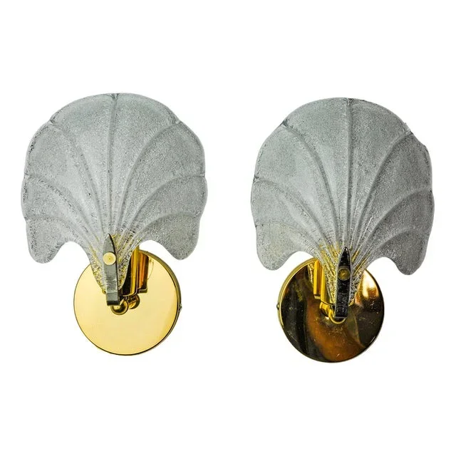Seashell Sconces in Frosted Murano Glass, Italy, 1980s, Set of 2