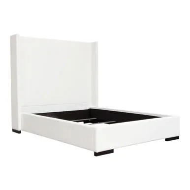 Seattle Queen Bed with Vintage Wing in White Linen / SEATTLEWHQUBED