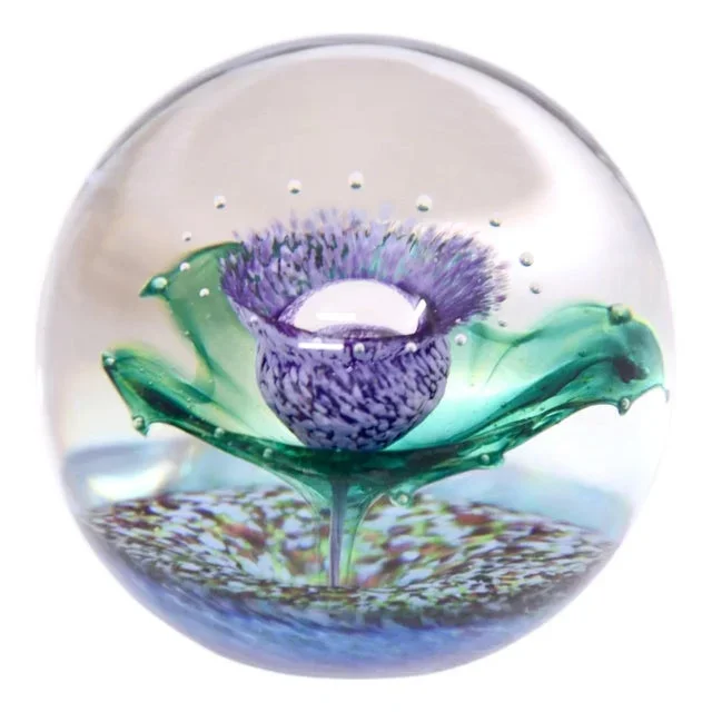 Selkirk Scotland Thistle Blown Glass Sphere Paperweight