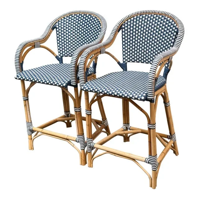 Serena & Lily Riviera Rattan Counter Stools, Pair