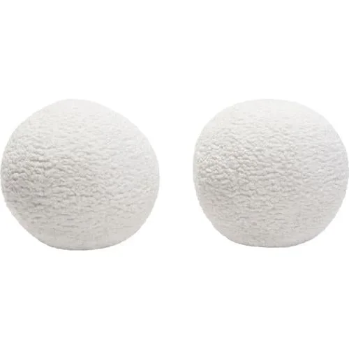 Set of (2) 10″ Round Accent Pillows in White Faux Sheepskin