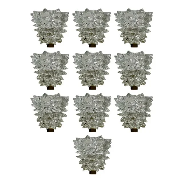 Set of Ten Murano “Rostrate” Glass Sconces Attributed to Barovier E Toso, 1970’s