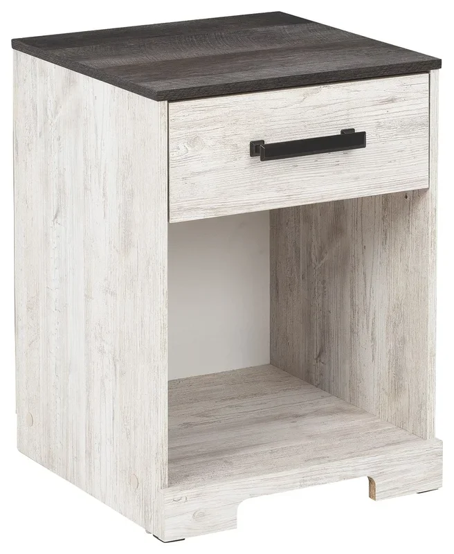 Shawburn – One Drawer Night Stand – Whitewash / Charcoal Gray