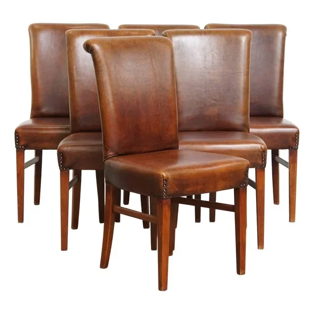 Sheepskin Dining Chairs with Decorative Nails, Set of 6