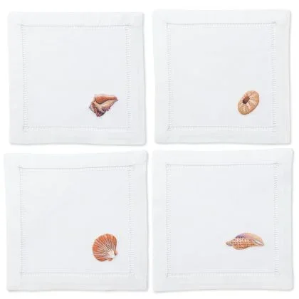 Shell Blush Mixed Set Cocktail Napkins by Henry Handwork