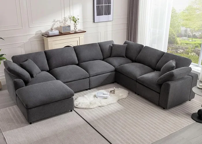 SINTEL Modern 7-Seater Modular Sectional Sofa Dark Grey
