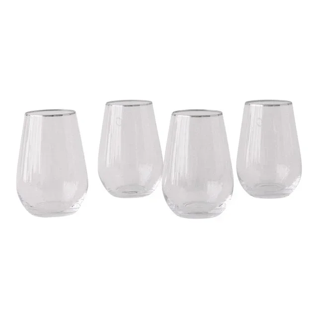 Siren Beverageware Clear + Platinum Tall Stemless – Set of 4