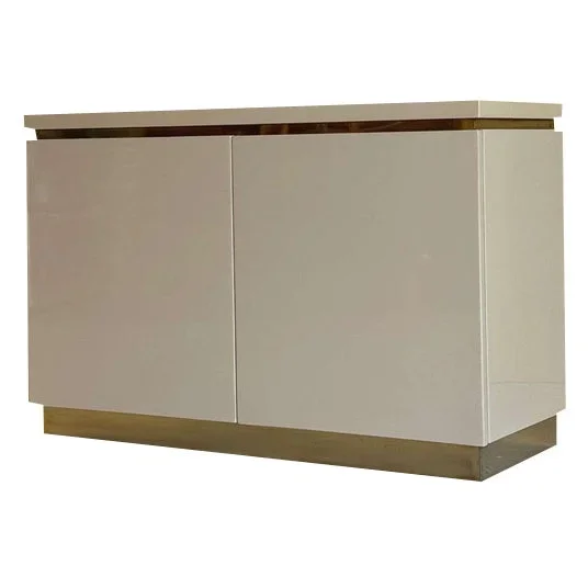 Small Cream Lacquered and Brass Cabinet by Jean Claude Mahey, 1970s
