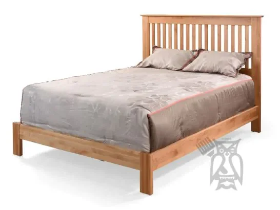 Solid Alder Wood Shaker Queen Size Slat Bed with Low Footboard in Natural Finish