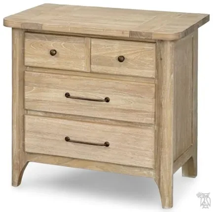 Solid Mindi Wood Aria Large 3 Drawer Nightstand in Washed Finish
