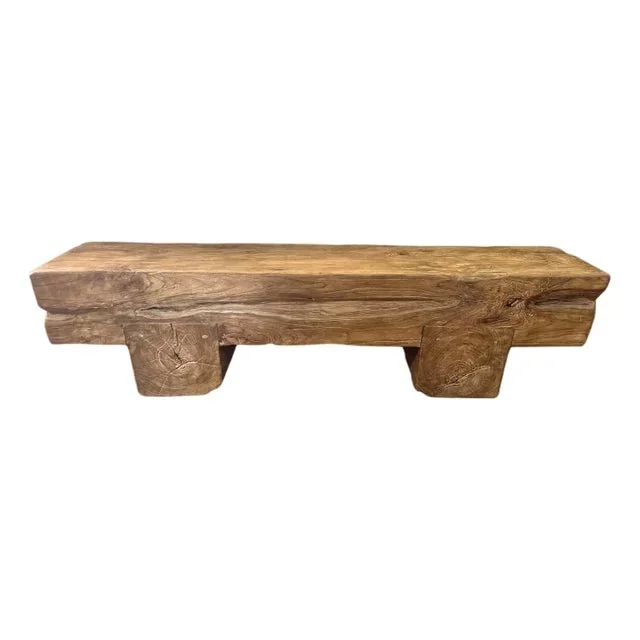 Solid Teak Wood Sculptural Bench Modern Organic