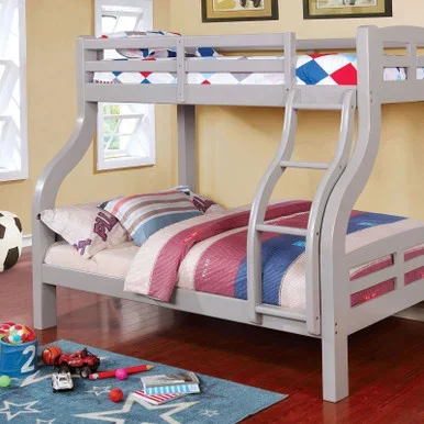 SOLPINE Twin/Full Bunk Bed, Gray / CM-BK618GY-BED
