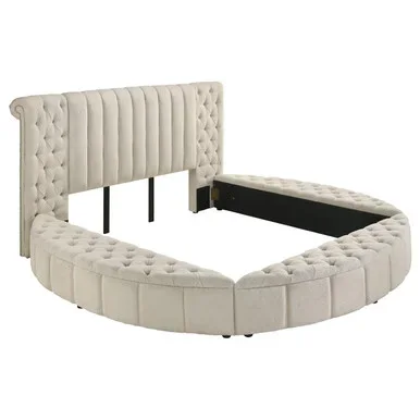 Sonya Upholstered Queen Round Storage Bed Ivory / CS-360111Q