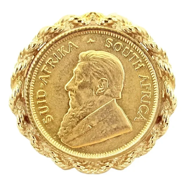 South African Coin Ring with Rope Bezel Frame, Size 3