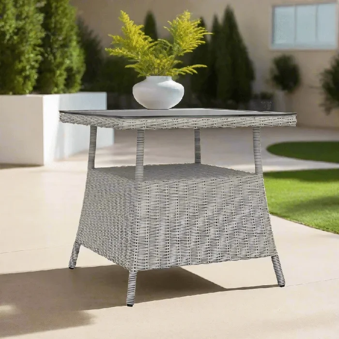 South Sea Rattan Juniper Bay Wicker Light Driftwood 24″ Wide Square End Table