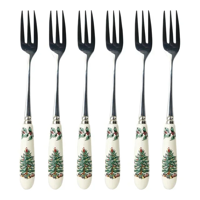 Spode Christmas Tree Pastry Forks, Set of 6