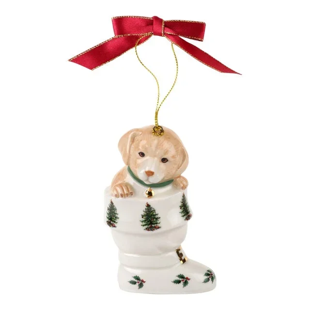 Spode Christmas Tree Puppy In Boot Ornament