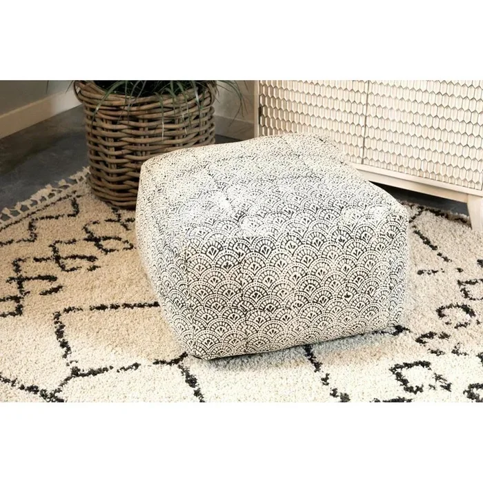 Square Upholstered Floor Pouf – White