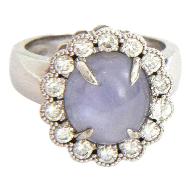 Star Sapphire Diamond Ring 14k White Gold Ladies Cocktail style 16.46ct