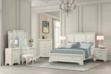 STELLA MIA 5 Pc. Queen Panel Bedroom Set w/ Chest / FM70000WH-Q-W-5PC-C