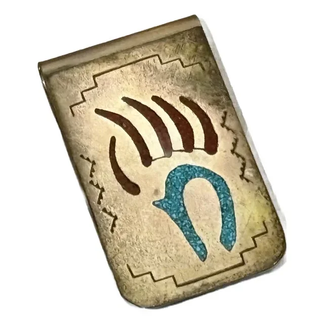 Sterling Silver / Turquoise Inlay Southwestern Money Clip