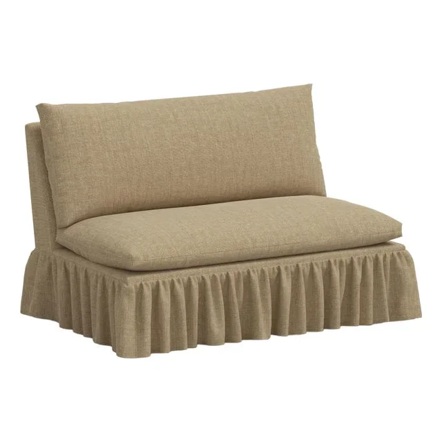 Stoffer Home x Cloth & Company Thelma 47″ Ruffle Settee in Relaxed Linen Burlap