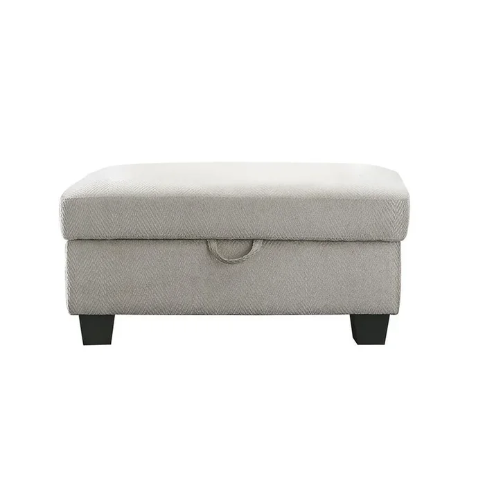 Stone – Upholstered Storage Ottoman – Pearl Silver