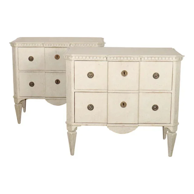Swedish Painted Breakfront Commodes, Set of 2