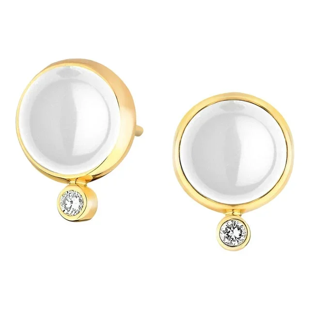 Syna Moon Quartz Yellow Gold Baubles Earrings with Diamonds, a Pair