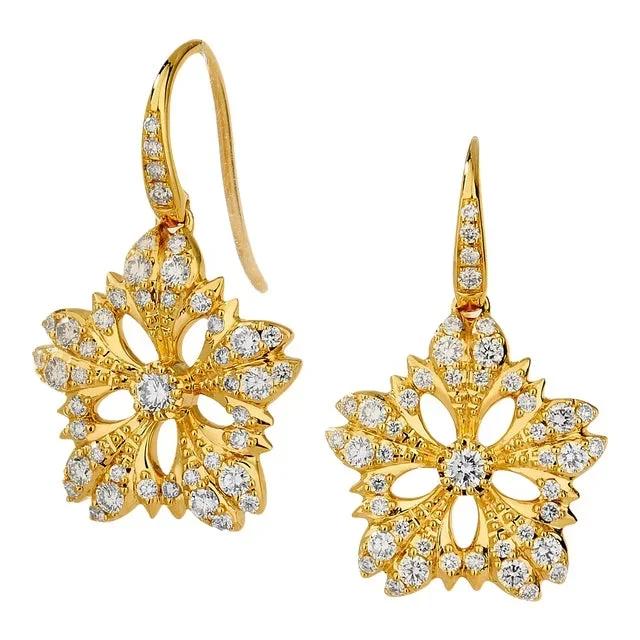 Syna Yellow Gold Flower Earrings with Diamonds, a Pair