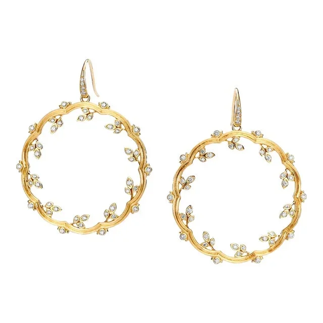 Syna Yellow Gold Satin Twine Earrings with Diamonds, a Pair
