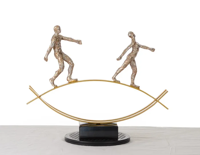SZ0241 Modern Bronze Acrobats Tightrope Sculpture