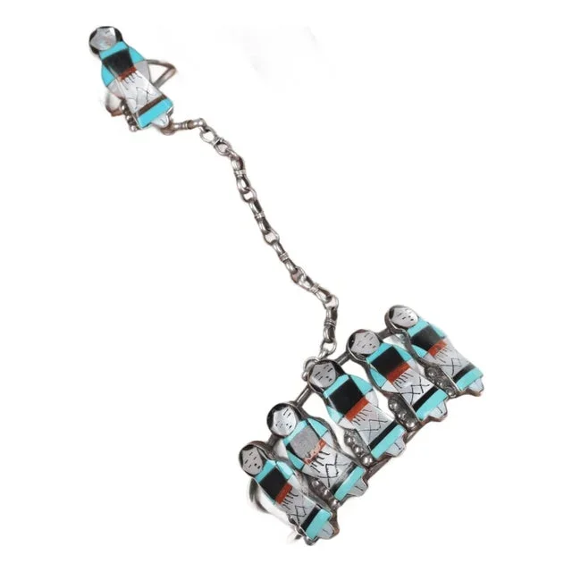 sz6 Theresa Waseta Zuni sterling Slave Bracelet and ring set, 2 Pieces