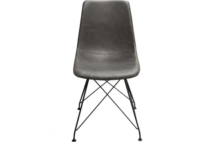 Theo Set of (4) Dining Chairs in Weathered Grey Leatherette w/ Black Metal Base