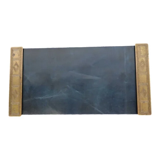 Tiffany Studios New York Graduate Pattern Bronze Blotter Ends With Leather Desk Blotter