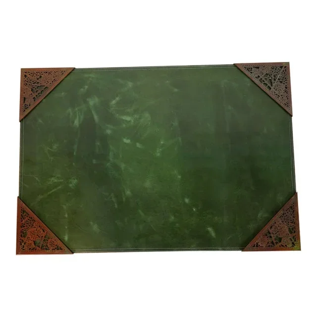 Tiffany Studios New York Grapevine Bronze Blotter Corners With Leather Desk Blotter