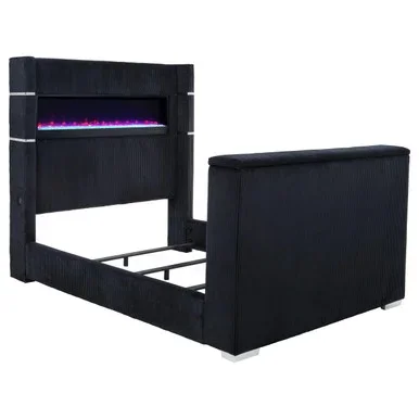 Tisdall Eastern King Flame Visualizer Wingback TV Bed Black / CS-315868BLKKE