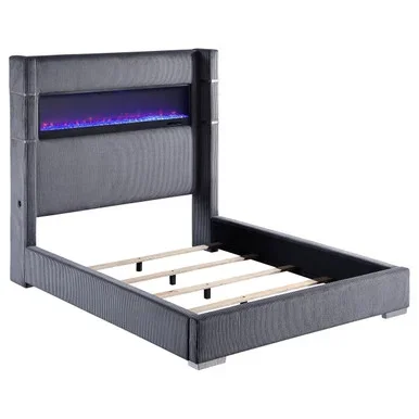 Tisdall Upholstered Queen Flame Visualizer Bed Grey / CS-306030Q