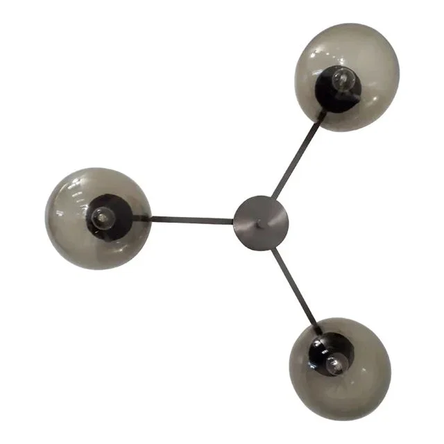 Tre Satin Black Nickel and Smoky Globe Flush Mount by Fabio Ltd