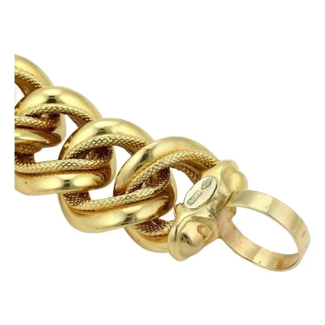 Triple Fancy Large Curb 18k Yellow Gold Link Bracelet 8″