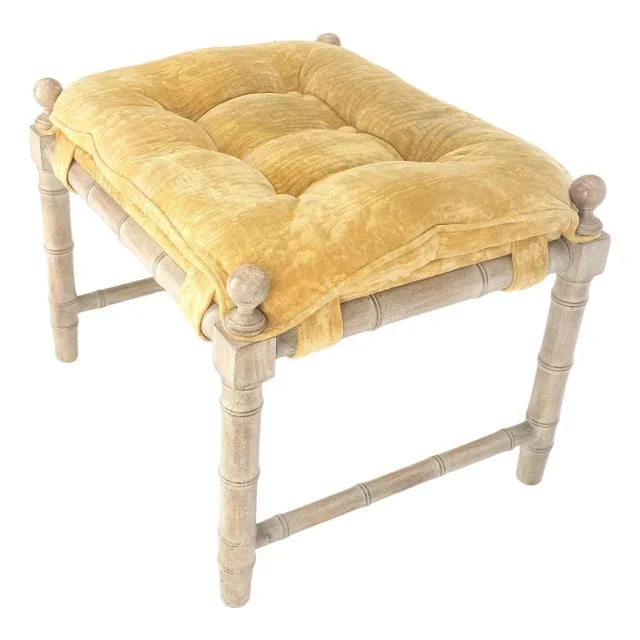 Tufted Mohair like Fabric Faux Bamboo Frame Mid Century Compact Bench