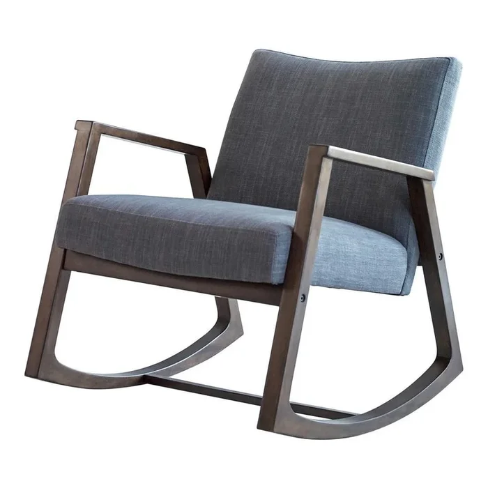 Upholstered Rocking Chair With Wooden Arm – Gray