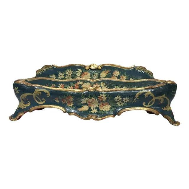 Venezian Blue Lacquered Wooden Engraved Tablepaper Holder with Flowers, 1775
