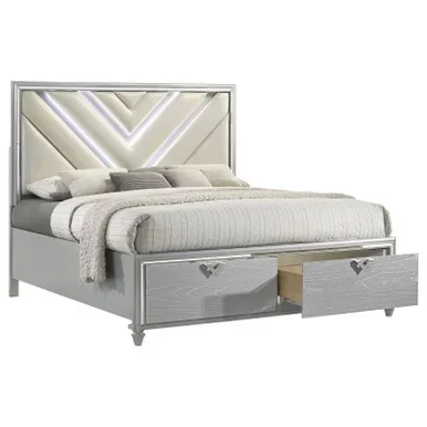 Veronica Wood Queen LED Storage Panel Bed Light Silver / CS-224721Q