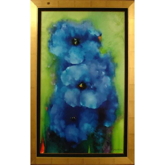 Victoria Montesinos “Blue Garden” Giclee Canvas Hand Signed Custom Framed