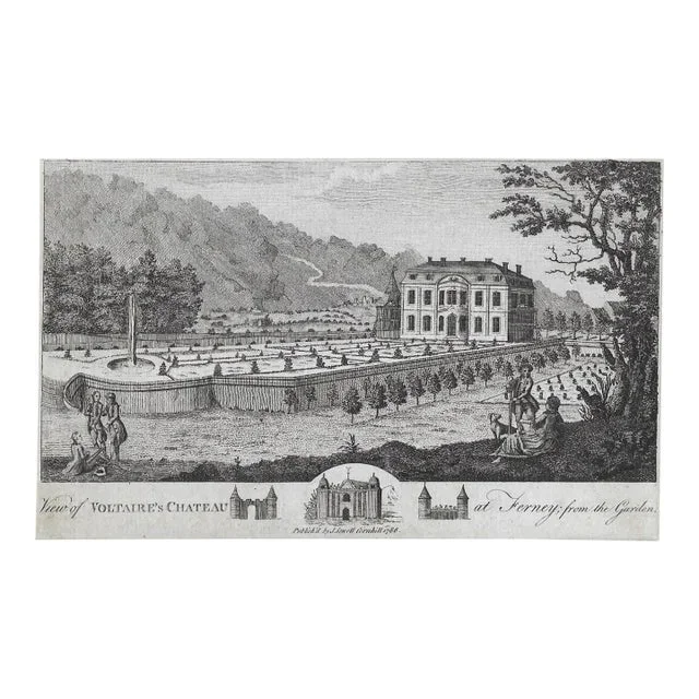 View of Voltaire’s Chateau at Ferney; From the Garden Antique Engraving